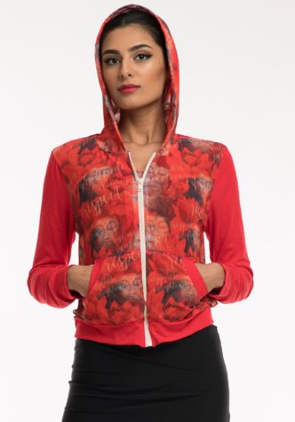 Hoodie – Red with lightweight red pattern mesh inlay & red details