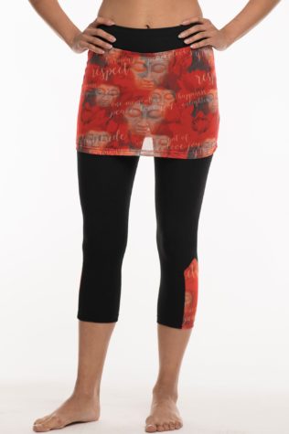 Pants 3/4 length Black & Red Pattern mesh skirt and leg inlay
