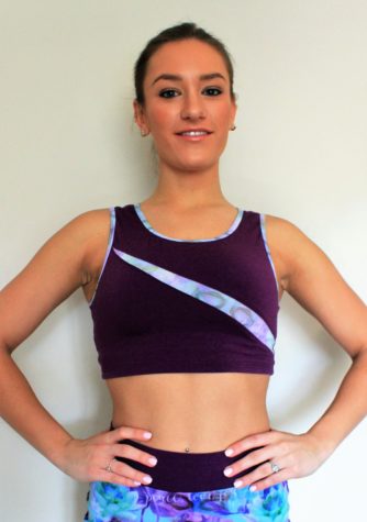 Purple crop tank with lightweight purple mesh inlay and accents