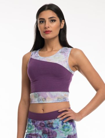 Yoga wear Tops, purple tank, with lightweight purple pattern mesh inlay